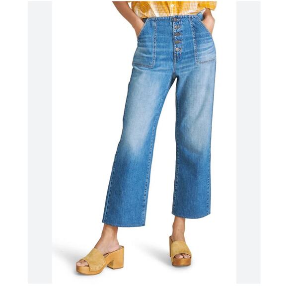 VERONICA BEARD JEANS 'Crosbie Crop Wide Crop' High Rise Medium Wash Jeans - Picture 1 of 7